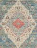 2' X 4' Blue Beige And Brick Red Jute Medallion Hand Woven Distressed Area Rug