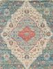 2' X 4' Blue Beige And Brick Red Jute Medallion Hand Woven Distressed Area Rug