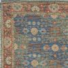 2' X 4' Blue Red And Beige Floral Medallion Hand Woven Distressed Area Rug