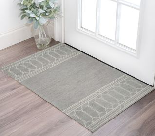 2' X 4' Gray And Ivory Wool Geometric Hand Tufted Area Rug