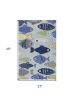 2' X 4' Blue Ivory And Green Fish Hand Tufted Area Rug