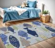 2' X 4' Blue Ivory And Green Fish Hand Tufted Area Rug