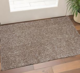 2' X 4' Beige And Brown Abstract Shag Hand Woven Area Rug