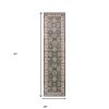 8' Gray And Ivory Floral Medallion Runner Rug