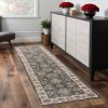 8' Gray And Ivory Floral Medallion Runner Rug