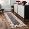 8' Gray And Ivory Floral Runner Rug