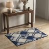 3' X 5' Blue Ivory And Gray Geometric Area Rug