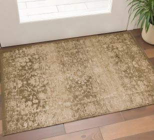 3' X 5' Beige And Tan Floral Medallion Area Rug