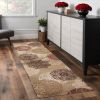 8' Sage Brown And Ivory Floral Medallion Runner Rug