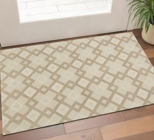 2' X 4' Ivory And Brown Wool Geometric Hand Tufted Area Rug