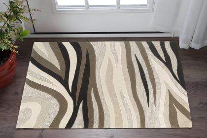 2' X 4' Beige Ivory And Black Wool Abstract Hand Tufted Area Rug