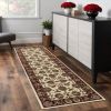8' Red Ivory And Brown Floral Medallion Runner Rug