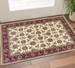 3' X 5' Red Ivory And Brown Floral Medallion Area Rug