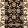 8' Black Ivory And Brown Floral Medallion Runner Rug