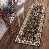 8' Black Ivory And Brown Floral Medallion Runner Rug
