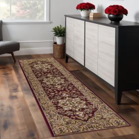 8' Red And Beige Floral Medallion Runner Rug