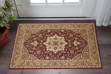 3' X 5' Red And Beige Floral Medallion Area Rug