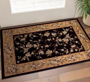 3' X 5' Tan Black And Beige Floral Vines Area Rug
