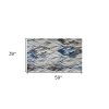 3' X 5' Gray And Navy Blue Botanical Leaves Area Rug