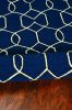 3' X 5' Navy Blue And Ivory Geometric Hand Hooked Area Rug