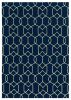 3' X 5' Navy Blue And Ivory Geometric Hand Hooked Area Rug