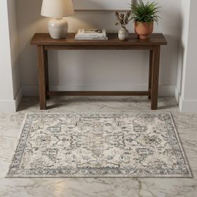 3' X 5' Ivory And Gray Floral Medallion Distressed Area Rug