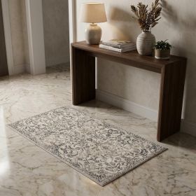 3' X 5' Ivory And Brown Floral Medallion Distressed Area Rug