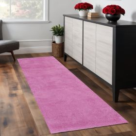 8' Hot Pink Shag Hand Woven Runner Rug