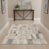 4' X 6' Ivory And Blue Abstract Geometric Distressed Area Rug
