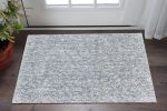 3' X 5' Slate Blue And Ivory Abstract Shag Hand Woven Area Rug