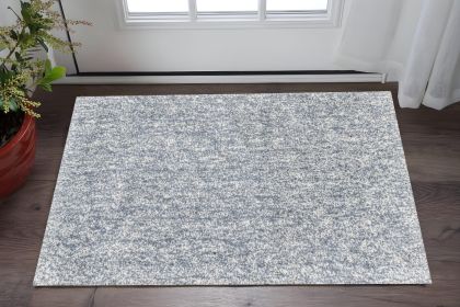 3' X 5' Slate Blue And Ivory Abstract Shag Hand Woven Area Rug