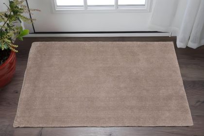 3' X 5' Beige Shag Hand Woven Area Rug
