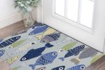 3' X 5' Blue Ivory And Green Fish Hand Tufted Area Rug