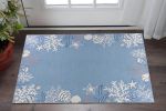 3' X 5' Blue Gray And White Fish and Coral Hand Hooked Area Rug