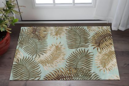 3' X 4' Aqua And Brown Wool Botanical Leaves Hand Tufted Area Rug