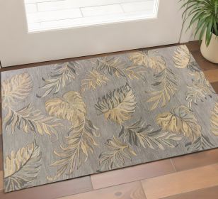 3' X 4' Gray And Taupe Wool Botanical Leaves Hand Tufted Area Rug