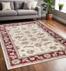 5' X 8' Ivory And Red Floral Medallion Area Rug