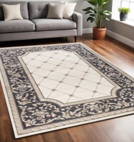 5' X 8' Ivory And Gray Floral Area Rug