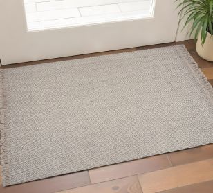 3' X 5' Beige And Gray Wool Chevron Hand Woven Area Rug
