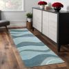 8' Blue Gray And Ivory Wool Hand Tufted Runner Rug