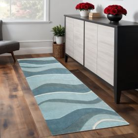 8' Blue Gray And Ivory Wool Hand Tufted Runner Rug