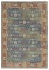 7' X 9' Blue Red And Beige Floral Medallion Hand Woven Area Rug
