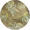 5' Moss Green And Yellow Wool Tropical Botanical Hand Tufted Round Rug