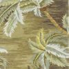 5' Moss Green And Yellow Wool Tropical Botanical Hand Tufted Round Rug