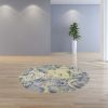 6' Blue Green And Beige Wool Tropical Botanical Hand Tufted Round Rug