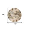 6' Ivory Brown And Blue Wool Botanical Leaves Hand Tufted Round Rug