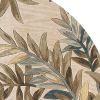 6' Ivory Brown And Blue Wool Botanical Leaves Hand Tufted Round Rug