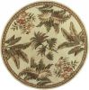 5' Ivory Green And Brown Wool Tropical Botanical Hand Tufted Round Rug