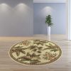 5' Ivory Green And Brown Wool Tropical Botanical Hand Tufted Round Rug