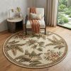 5' Ivory Green And Brown Wool Tropical Botanical Hand Tufted Round Rug